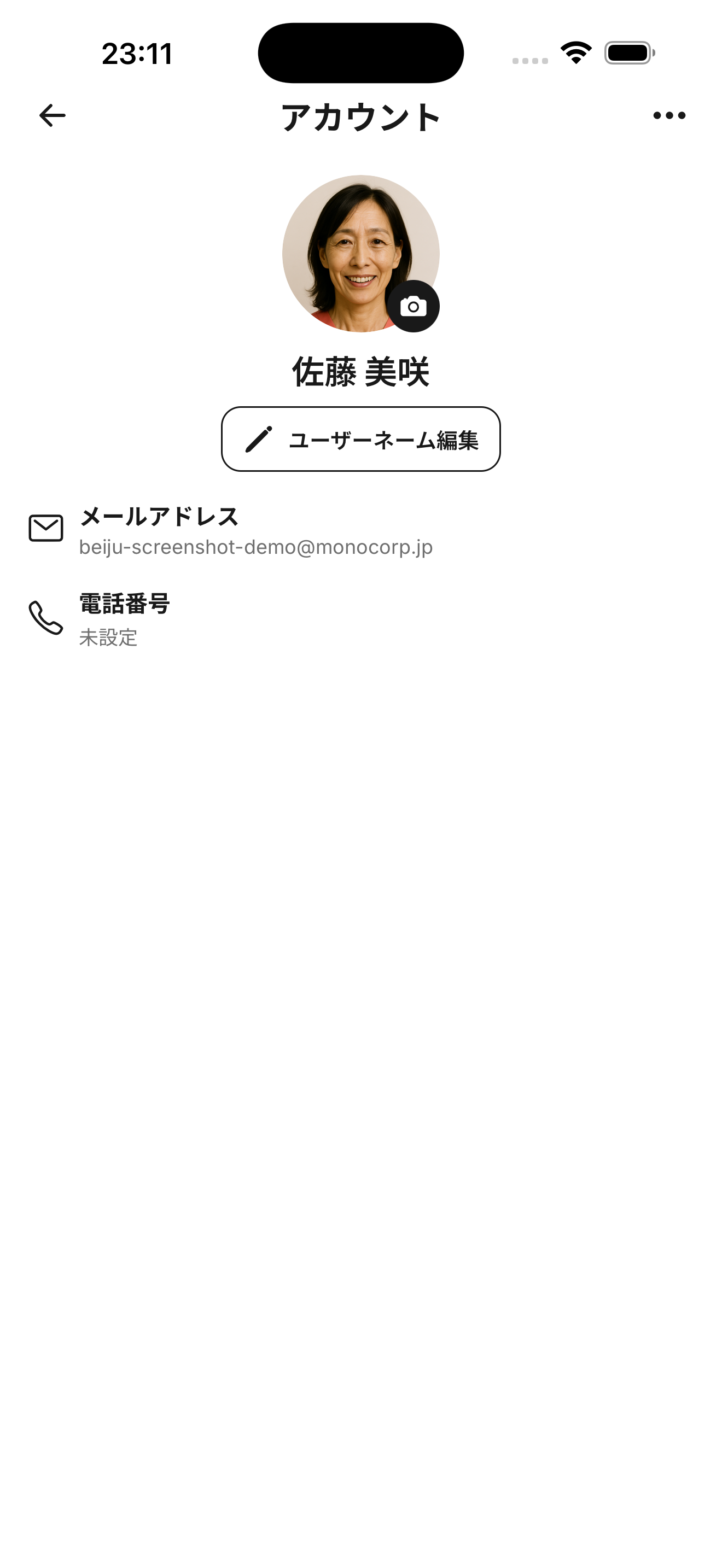 アカウント設定画面の例